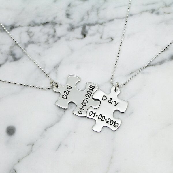 Halskettenset "Puzzleteil" aus Sterlingsilber, personalisiert